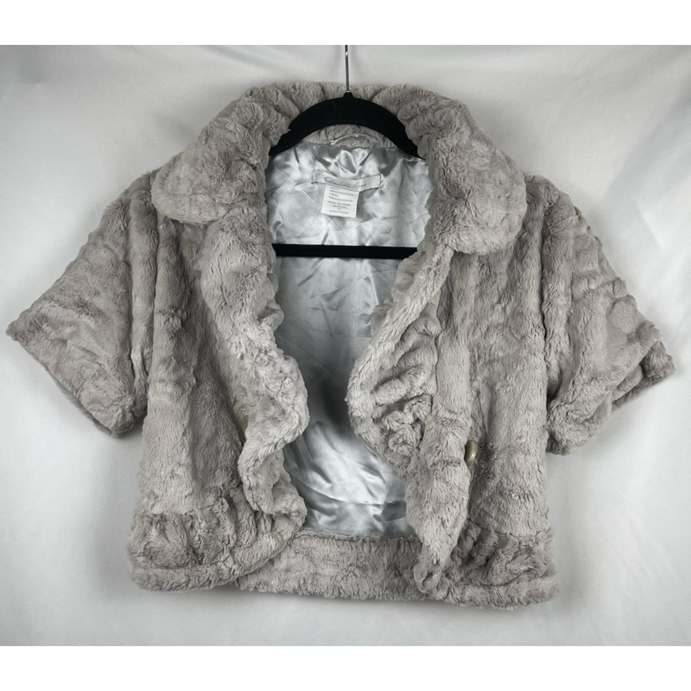 Vintage‎ Y2K Charlotte Russe Grey Faux Fur Cropped Shrug Jacket Small Old Money - Picture 2 of 12
